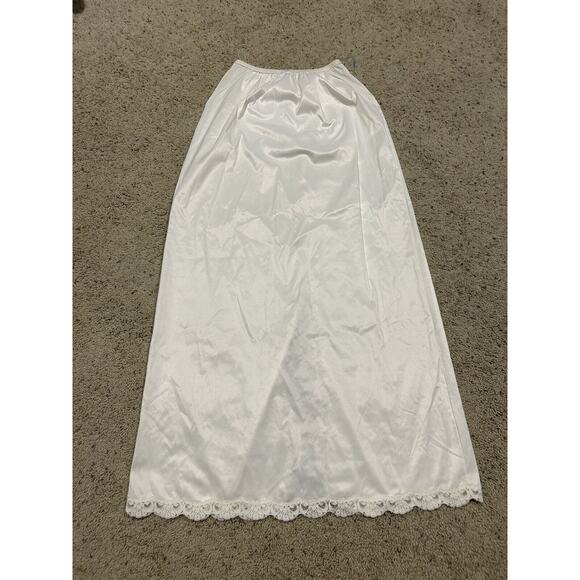 Vtg 60s SHADOWLINE size S HALF SLIP Maxi 36" Long Lace Slit Pillow Tab WHITE H24 - Picture 4 of 10